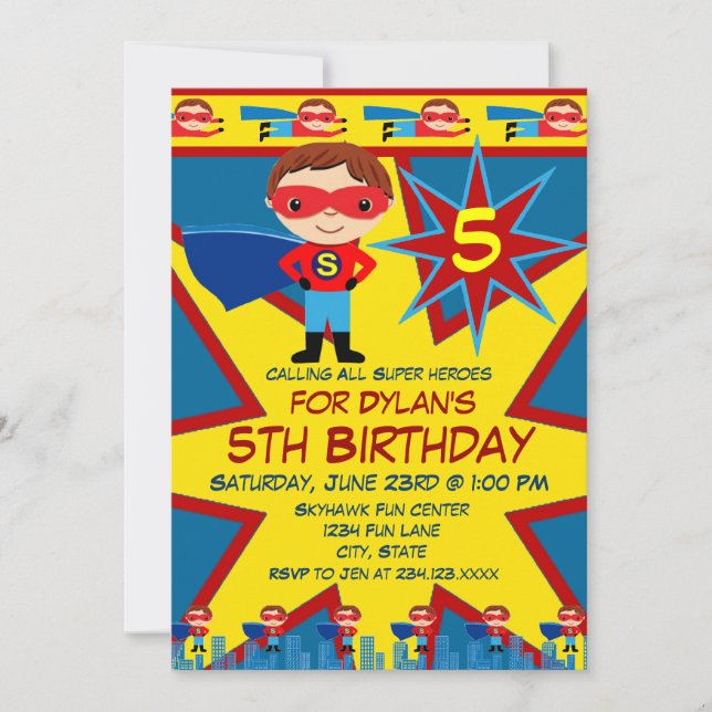 Invitación a la fiesta de cumpleaños de niños supe (Anverso)