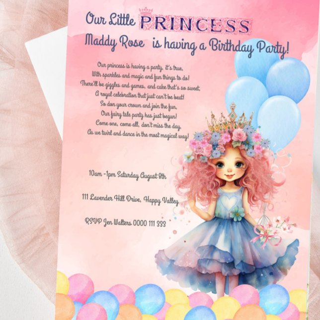 Invitación a la fiesta de cumpleaños de nuestra pr (Princess Birthday Invitation, Our Little Princess Is Having A Birthday Party Invitation)
