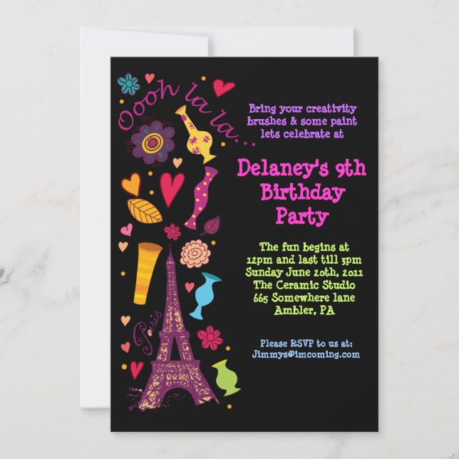 Invitación a la fiesta de cumpleaños de Oooh La La (Anverso)