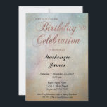 Invitación a la fiesta de cumpleaños de oro de Ros<br><div class="desc">Invitación a una fiesta de cumpleaños de acuarela muy bien cuidada, con un fondo metálico afligido y tonos pastel de acuarela. Perfecto para cumpleaños de hito como el 18 20 21 30 35 40 45 50 55 60 65 70 75 80 85 90 95 y 100 ... ¡o cualquier edad!...</div>