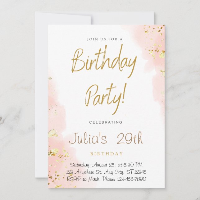 Invitación a la fiesta de cumpleaños de oro rosa d (Anverso)