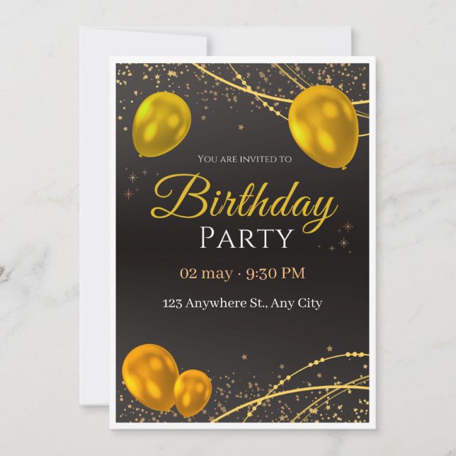 Invitación a la fiesta de cumpleaños de oro y negr (Anverso)