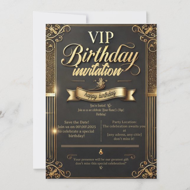 Invitación a la fiesta de cumpleaños de oro y oro  (Anverso)