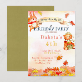 Invitación a la fiesta de cumpleaños de otoño para