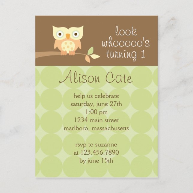 Invitación a la fiesta de cumpleaños de Owl (Anverso)