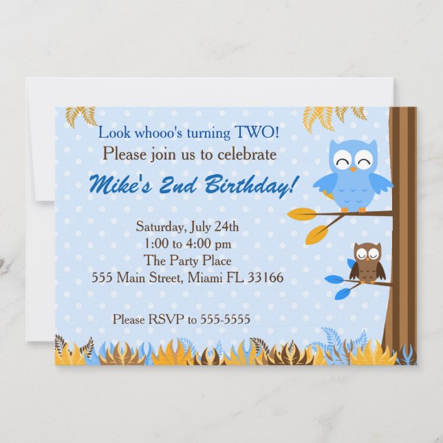 Invitación a la fiesta de cumpleaños de Owl Blue B (Anverso)