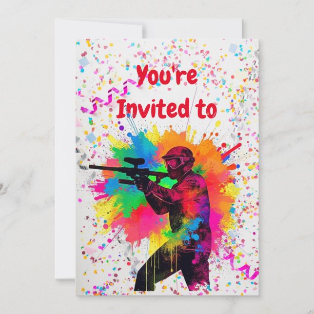 Invitación a la fiesta de cumpleaños de Paintball (Anverso)