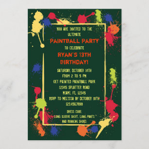 Invitación a la fiesta de cumpleaños de Paintball