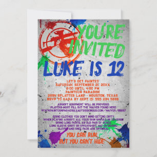 Invitación a la fiesta de cumpleaños de Paintball