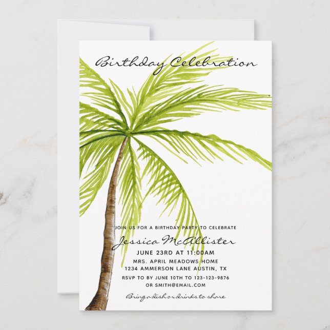 Invitación a la fiesta de cumpleaños de Palm Tree  (Anverso)