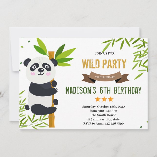 Invitación a la fiesta de cumpleaños de Panda (Anverso)