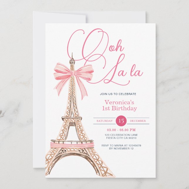 Invitación a la fiesta de cumpleaños de Paris Pink (Anverso)
