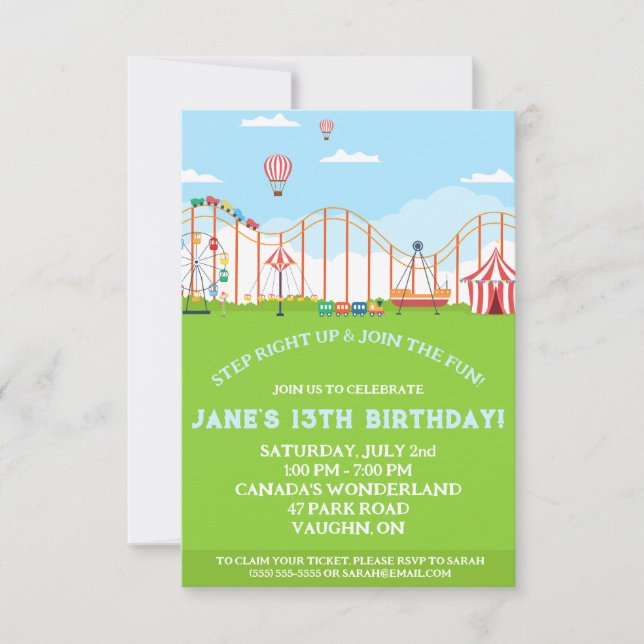 Invitación a la fiesta de cumpleaños de parque de  (Anverso)