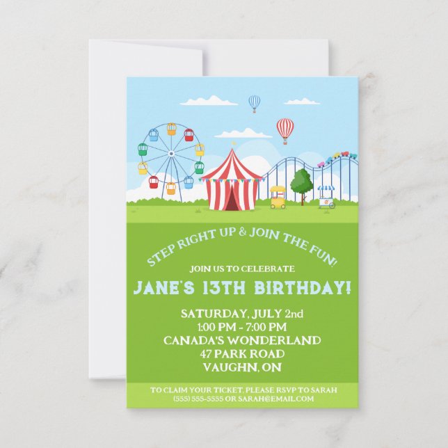 Invitación a la fiesta de cumpleaños de parque de  (Anverso)