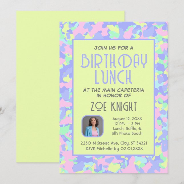 Invitación a la fiesta de cumpleaños de Pastel Lim (Anverso / Reverso)