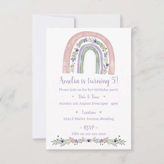 Invitación a la fiesta de cumpleaños de Pastel Rai (Anverso)