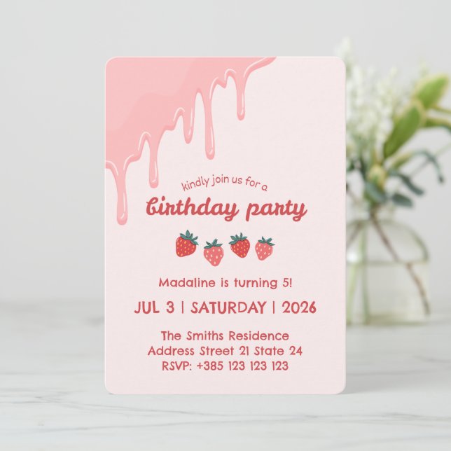 Invitación a la fiesta de cumpleaños de Pastel Str (Anverso de pie)