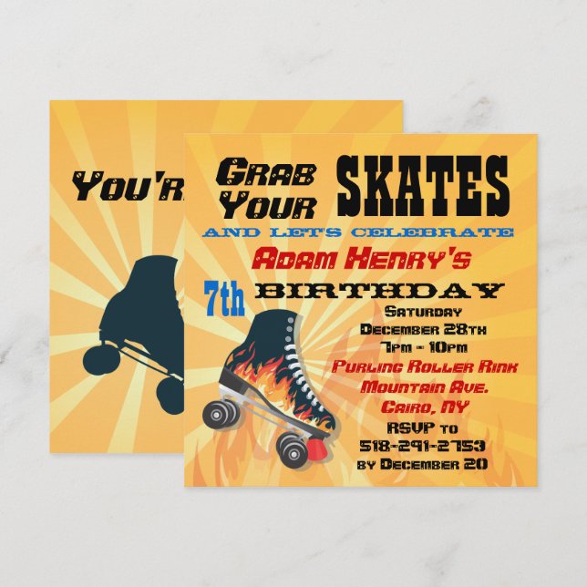 Invitación a la fiesta de cumpleaños de patinaje s (Anverso / Reverso)