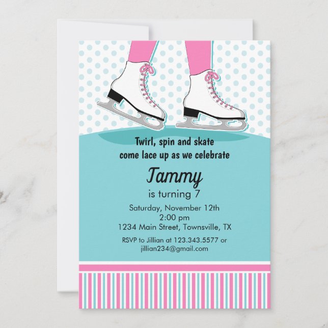Invitación a la Fiesta de Cumpleaños de Patinaje s (Anverso)