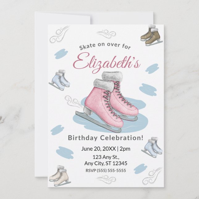 Invitación a la fiesta de cumpleaños de patinaje s (Anverso)