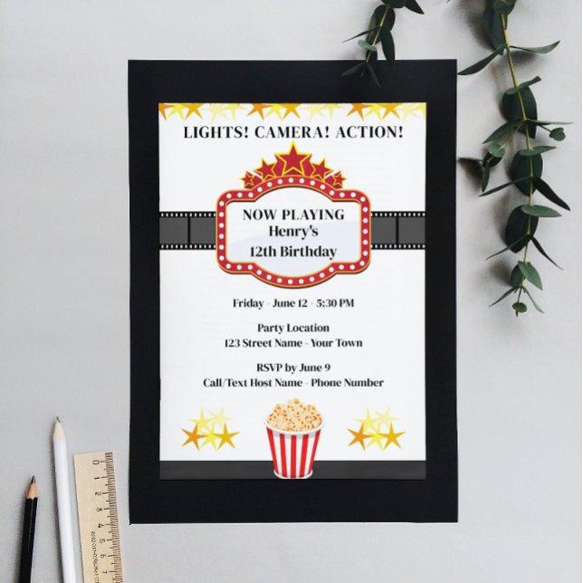 Invitación a la fiesta de cumpleaños de película (Subido por el creador)