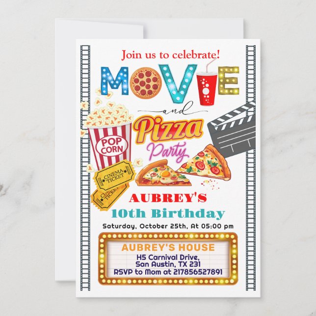 Invitación a la fiesta de cumpleaños de películas  (Anverso)