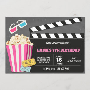 Invitación a la fiesta de cumpleaños de películas 