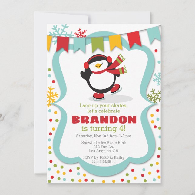 Invitación a la fiesta de cumpleaños de Penguin Ic (Anverso)