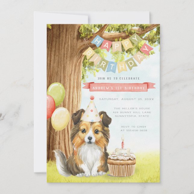 Invitación a la fiesta de cumpleaños de perro con  (Anverso)