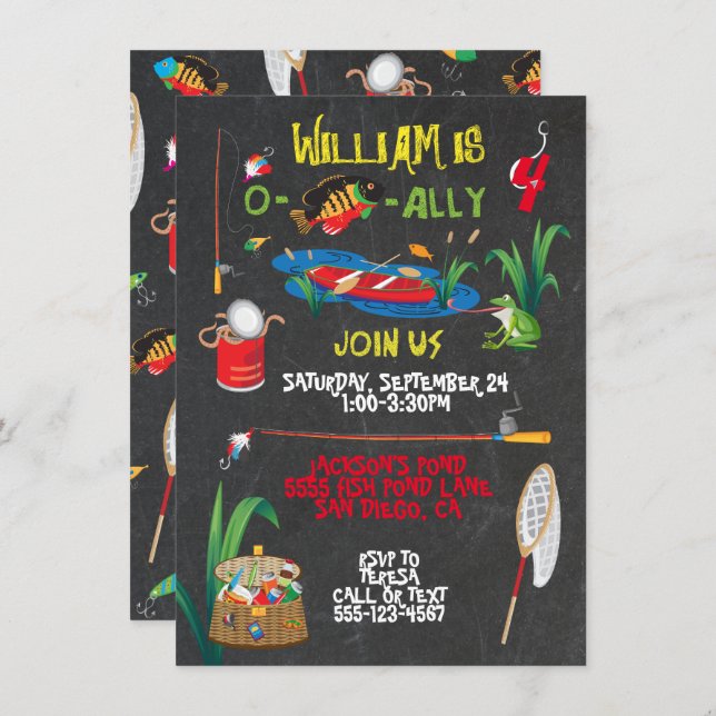 Invitación a la fiesta de cumpleaños de pesca (Anverso / Reverso)