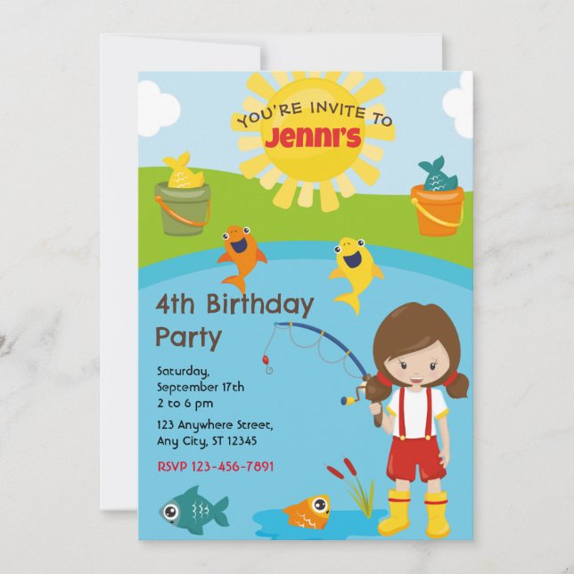 Invitación a la fiesta de cumpleaños de pesca (Anverso)