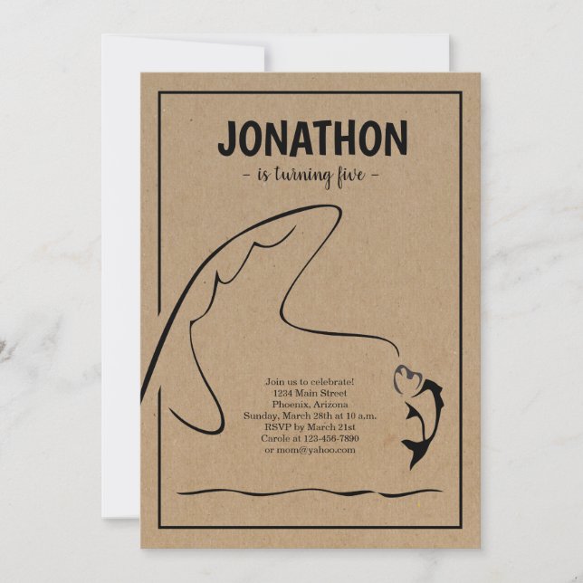 Invitación a la fiesta de cumpleaños de pesca (Anverso)