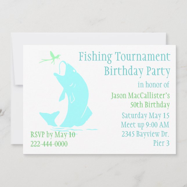 Invitación a la fiesta de cumpleaños de pesca (Anverso)