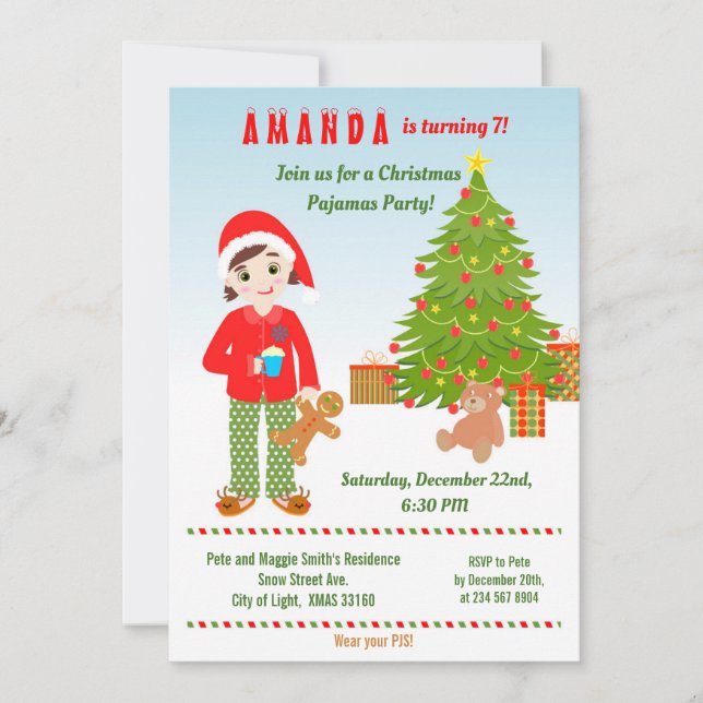 Invitación a la fiesta de cumpleaños de pijamas y  (Anverso)