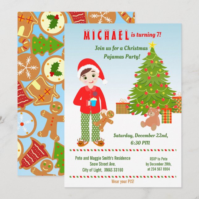 Invitación a la fiesta de cumpleaños de pijamas y  (Anverso / Reverso)