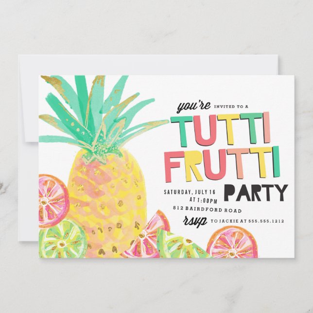 Invitación a la fiesta de cumpleaños de piña TUTTI (Anverso)
