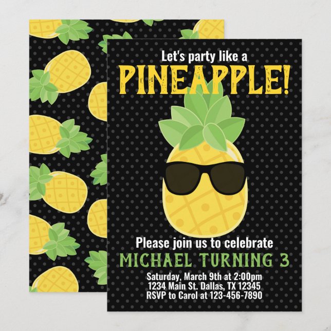 Invitación a la fiesta de cumpleaños de Pineapple (Anverso / Reverso)