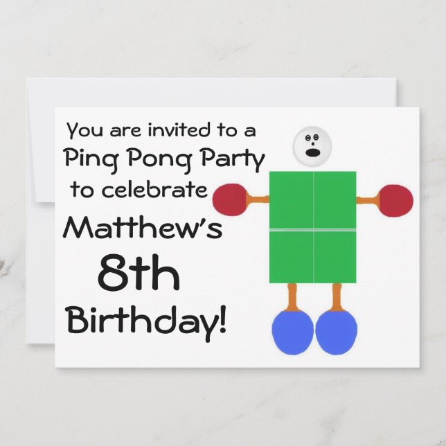 Invitación a la fiesta de cumpleaños de Ping Pong (Anverso)