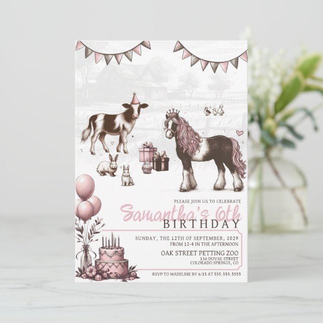 Invitación a la fiesta de cumpleaños de Pink Petti (Anverso de pie)
