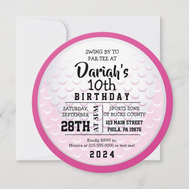 Invitación a la fiesta de cumpleaños de PINK ROUND (Anverso)