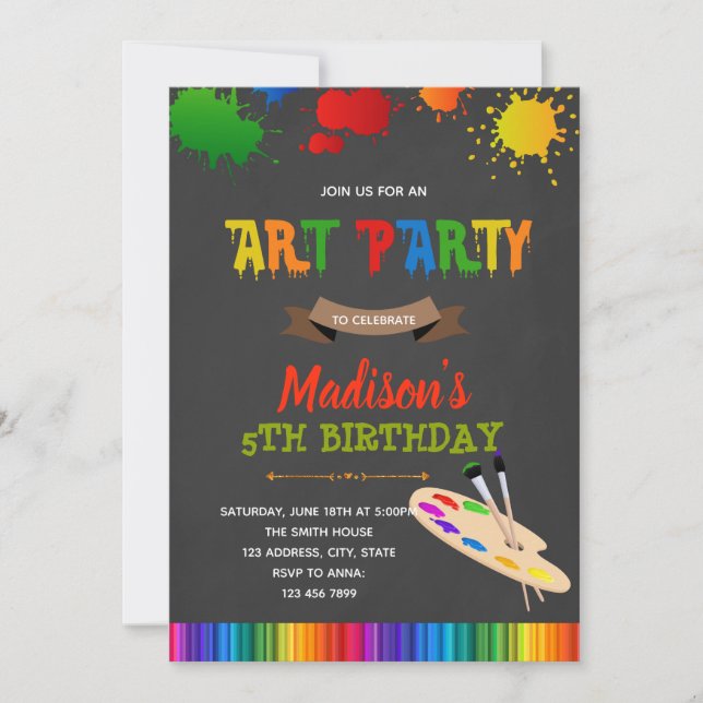 Invitación a la fiesta de cumpleaños de pintura (Anverso)