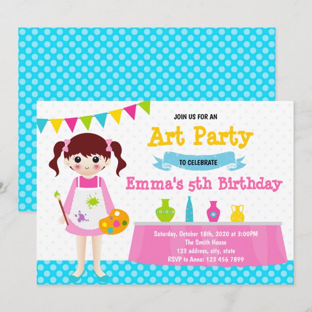 Invitación a la fiesta de cumpleaños de pintura de (Anverso / Reverso)