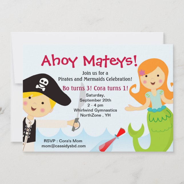 Invitación a la fiesta de cumpleaños de piratas y  (Anverso)