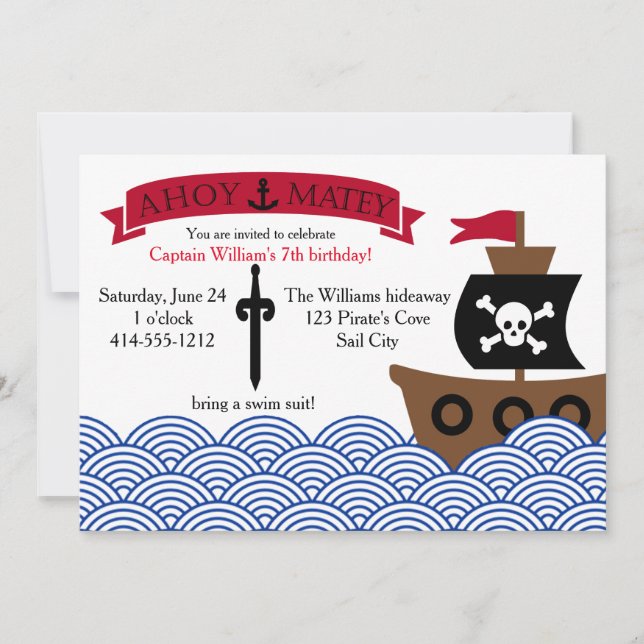 Invitación a la fiesta de cumpleaños de Pirate per (Anverso)