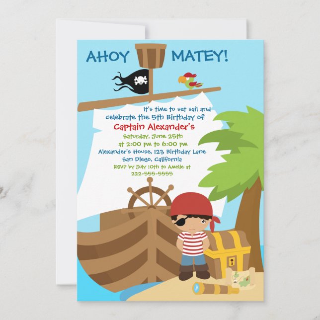 Invitación a la fiesta de cumpleaños de Pirate Shi (Anverso)
