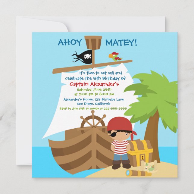 Invitación a la fiesta de cumpleaños de Pirate Shi (Anverso)