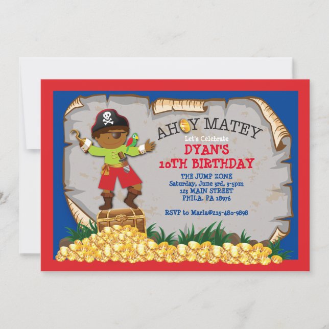 Invitación a la fiesta de cumpleaños de Pirate Tre (Anverso)