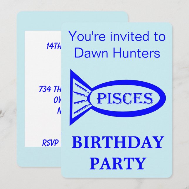 Invitación a la fiesta de cumpleaños de Pisces Sta (Anverso / Reverso)