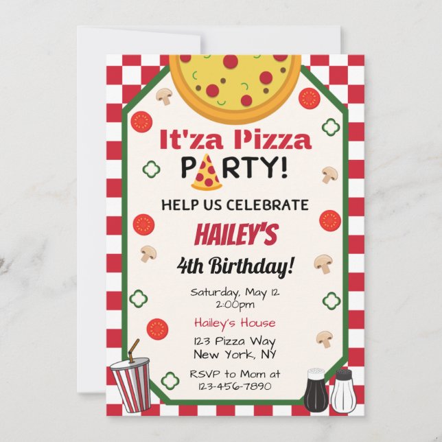 Invitación a la fiesta de cumpleaños de Pizza (Anverso)