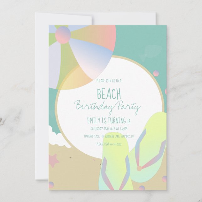 Invitación a la fiesta de cumpleaños de playa Sand (Anverso)